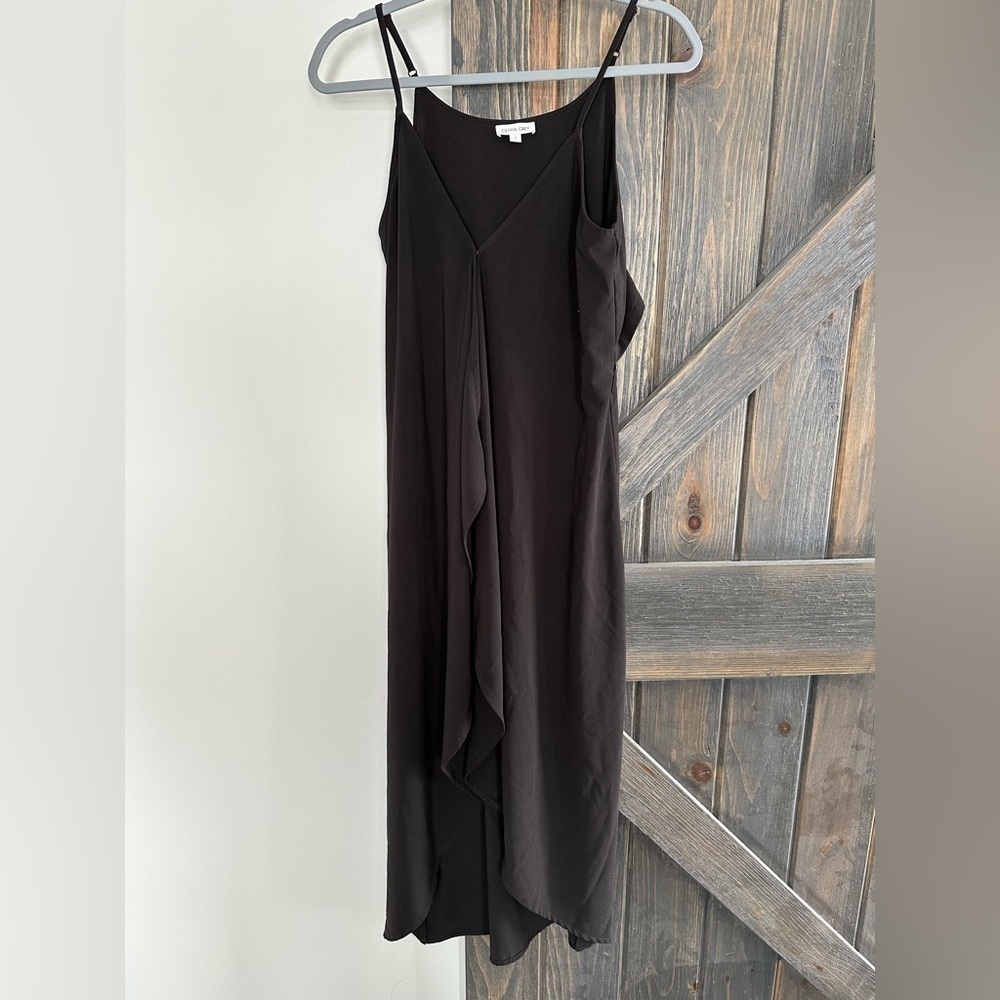 Olivia Gray Black Wrap Dress Asymmetrical‎ Ruffle Sleeveless Flowy Small
